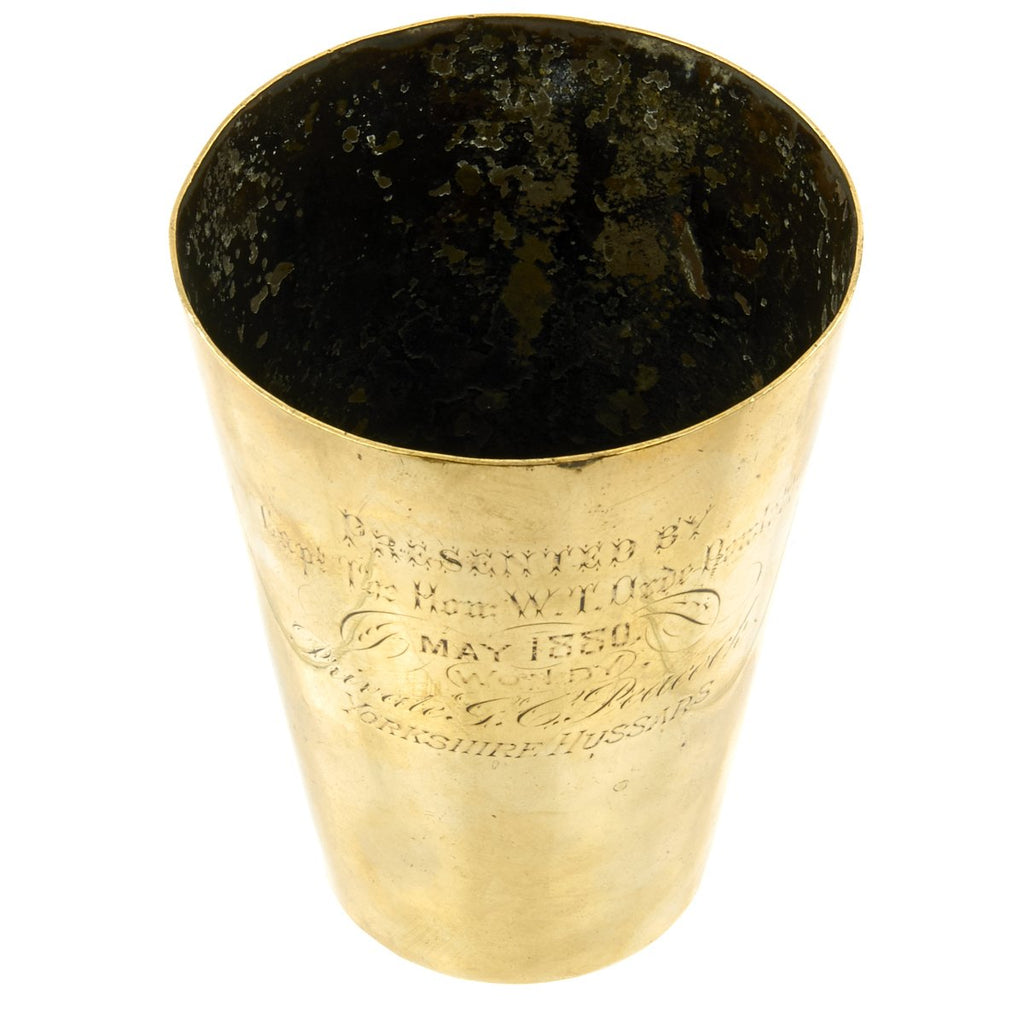Original British Victorian Brass Prize Beaker won by Trooper in Yorkshire Hussars - dated 1880 Original Items