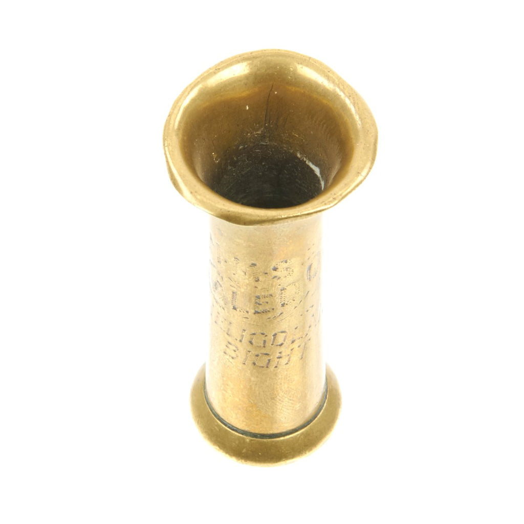 Original British WWI Naval Trench Art Brass Buttonhole Vase marked to HMS Caledon at Heligoland Bight Original Items