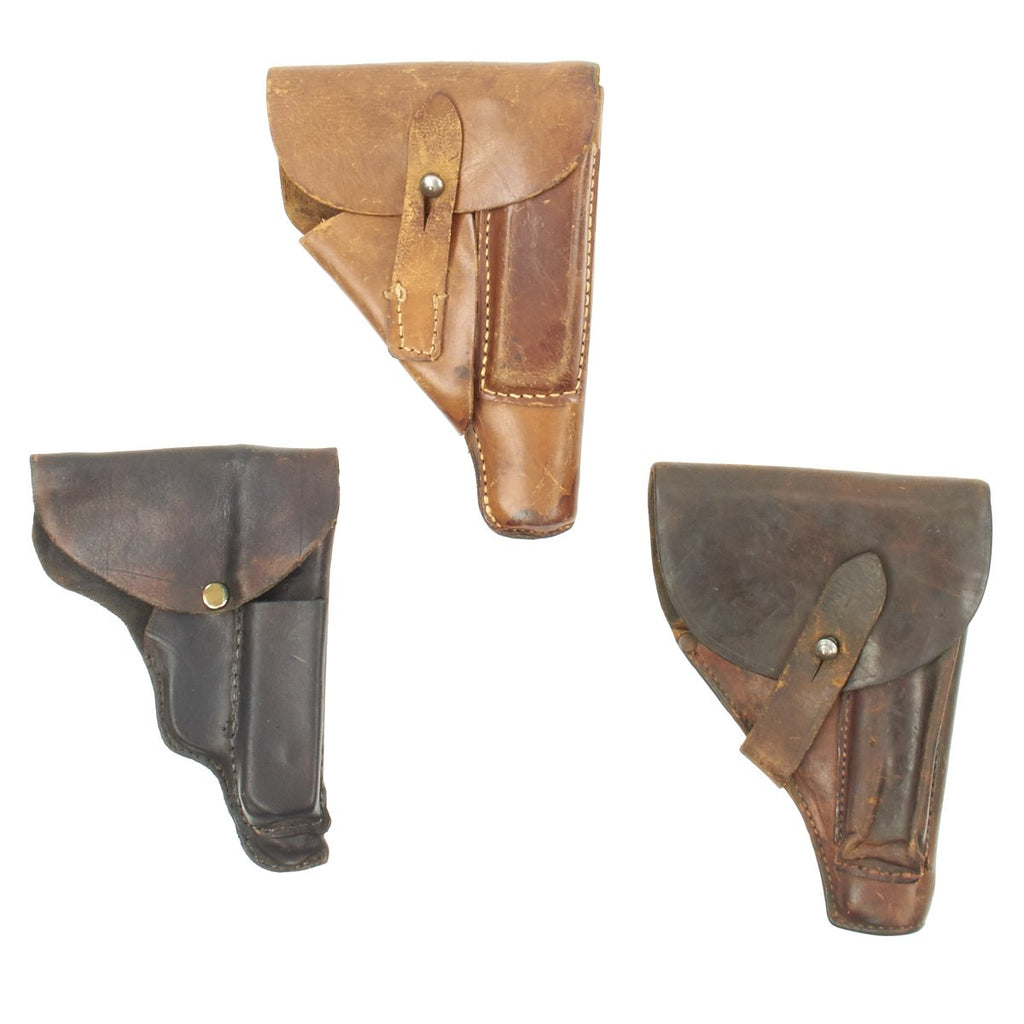 Original German WWII Set of Three Leather Holsters - Walther PP, Sauer 38H, and Czech CZ27 Original Items