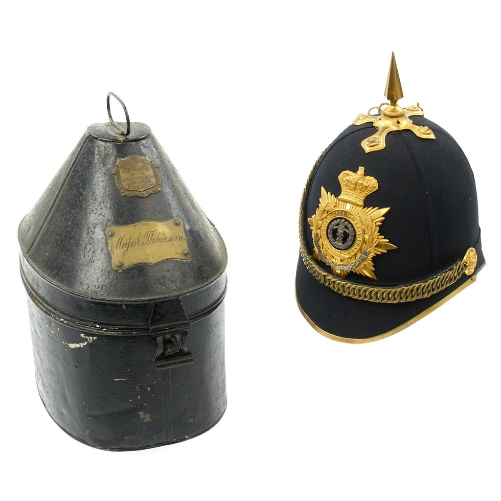 Original British Victorian Named Officer's Spiked Middlesex Regiment Helmet with Storage Tin - Dated 1879 Original Items