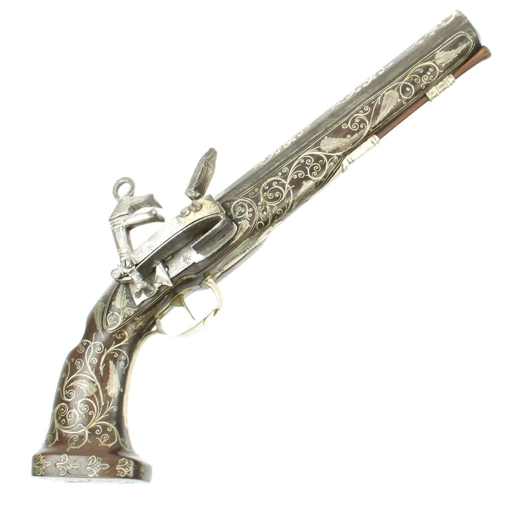 Original Spanish Style Late 18th Century North African Miquelet Pistol Fully Adorned with Silver Original Items