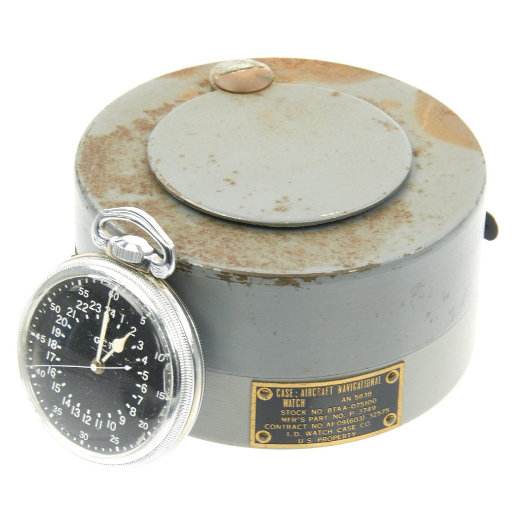 Original WWII USAAF 1942 Hamilton AN5740 G.C.T Navigator Pocket Watch with Carry Case Original Items