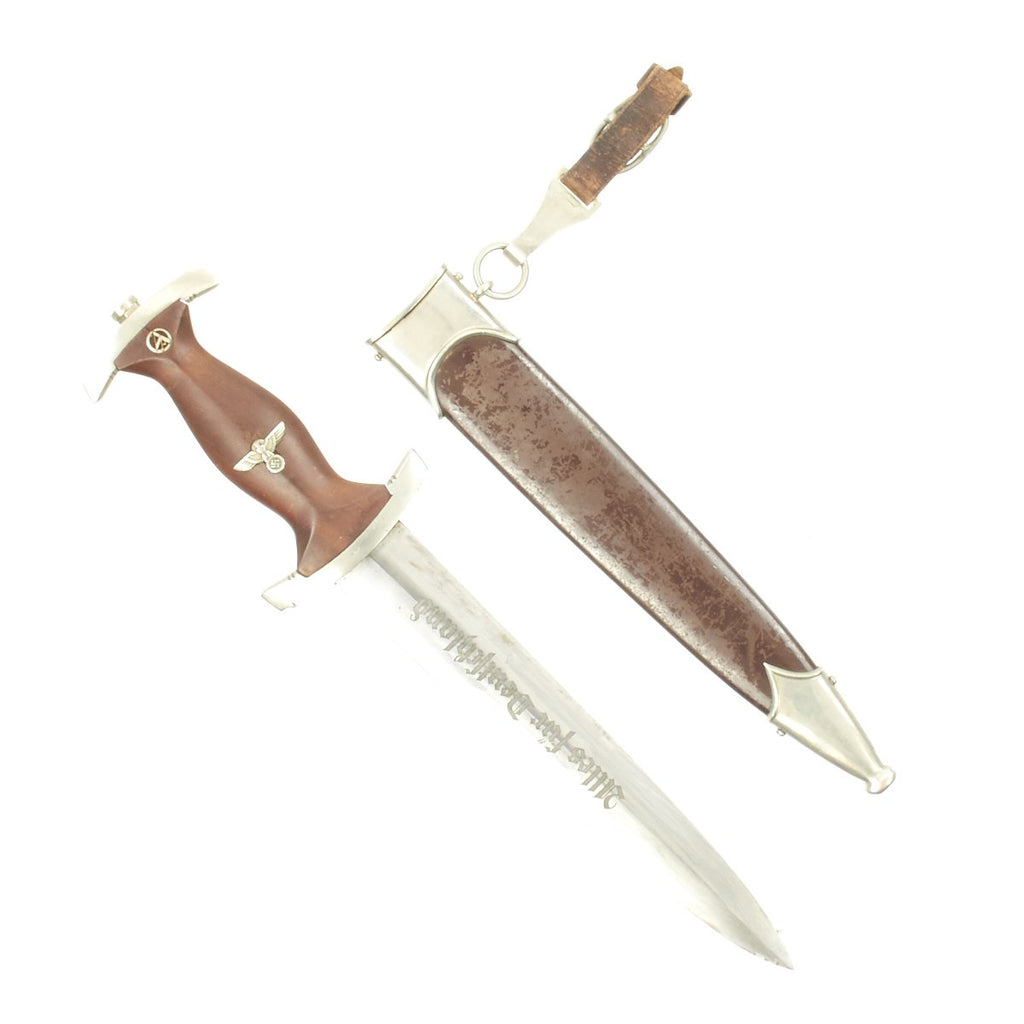 Original German Early WWII SA Dagger by Gebrüder Christians of Solingen with Belt Hanger Original Items