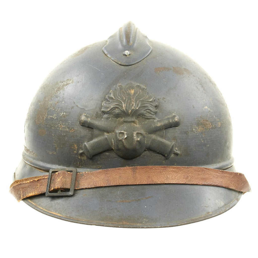 Original French WWI M1915 Adrian Helmet with Artillery Badge - Horizon Blue Original Items