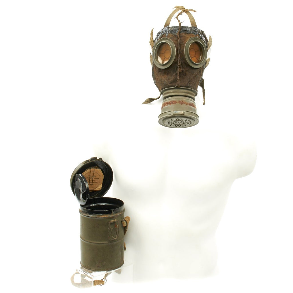 Original Imperial German WWI Named M1917 Ledermaske Gas Mask with Can and Filter - Dated 1917/18 Original Items