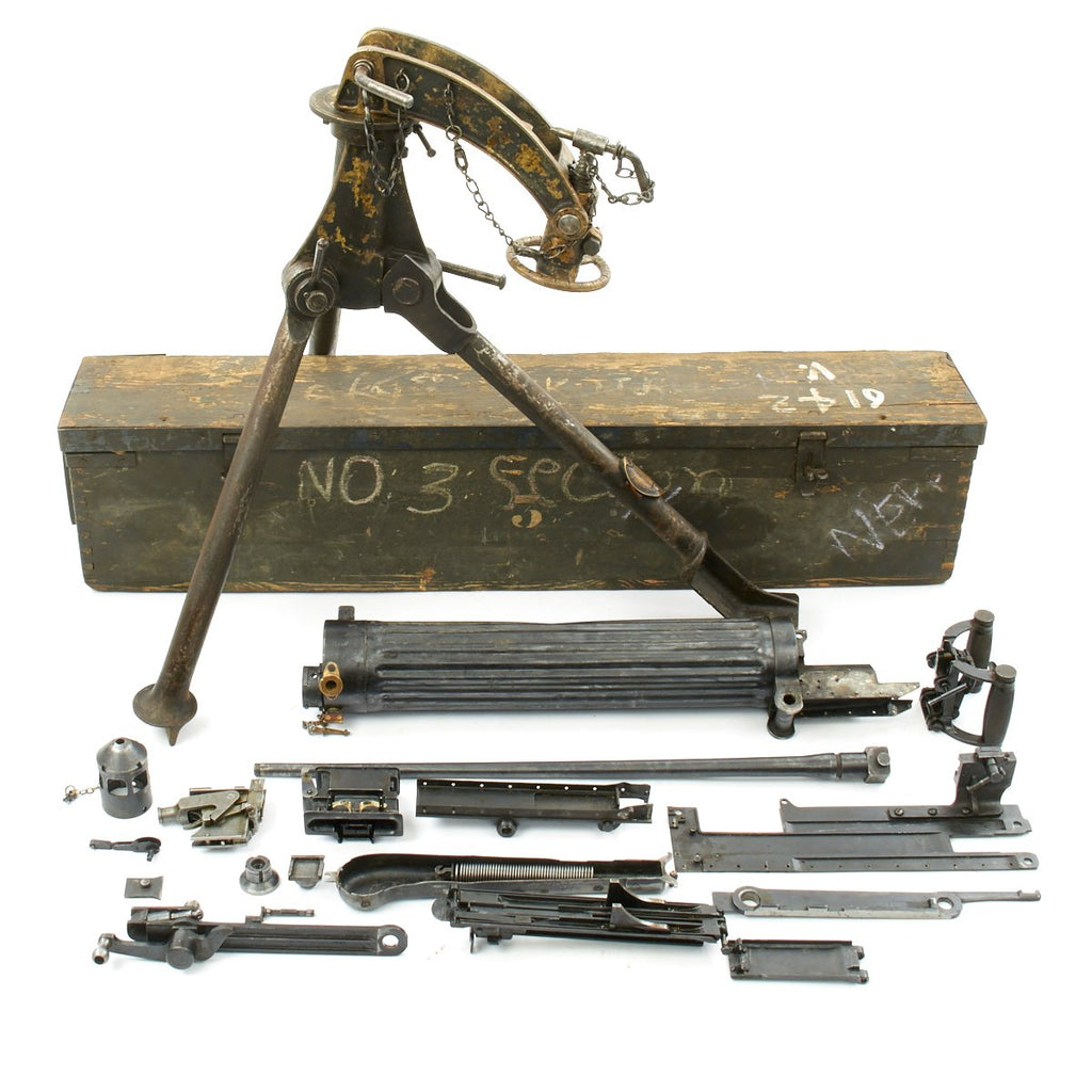 Original Nepalese Contract Vickers Machine Gun Parts Set with Colt Tripod and Transit Chest - Serial Number 3 Original Items