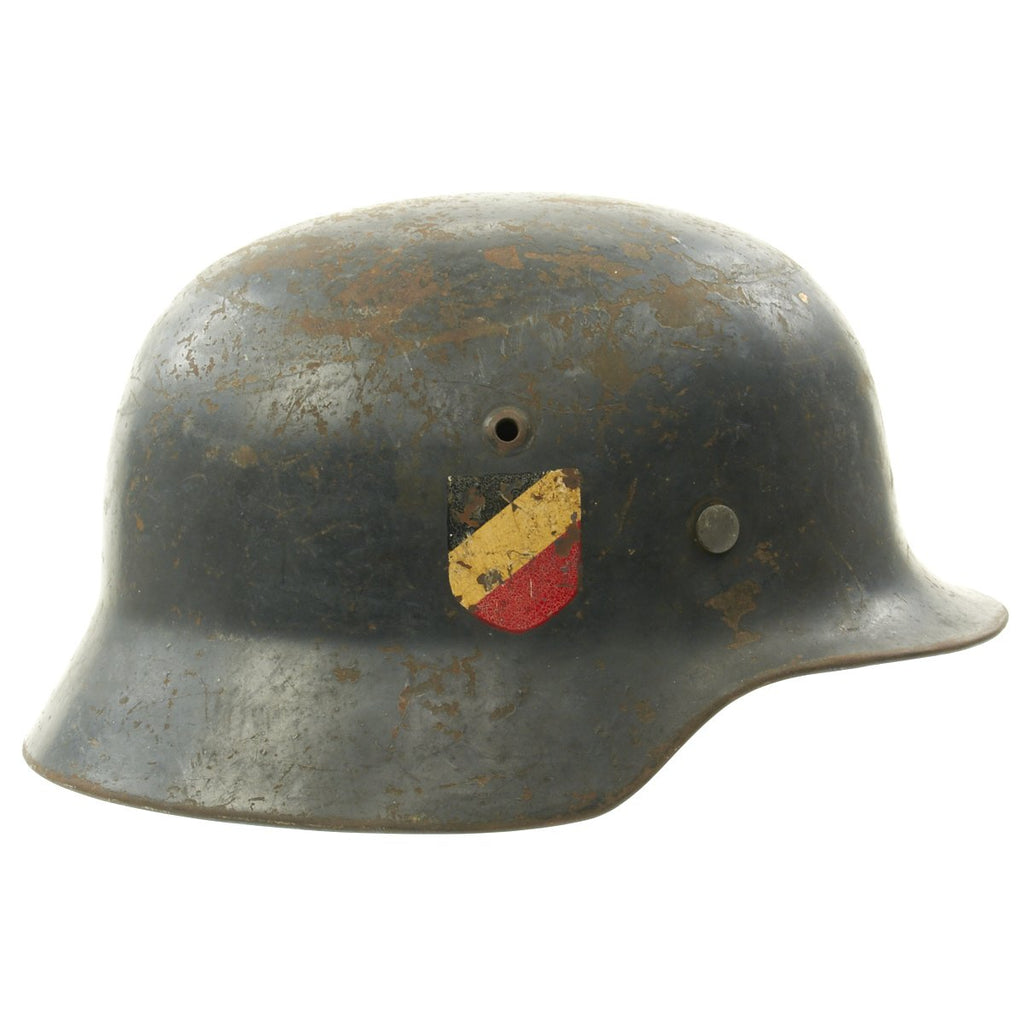 Original German WWII Named Luftwaffe M35 Double Decal Droop Tail Eagle Steel Helmet - marked SE66 Original Items