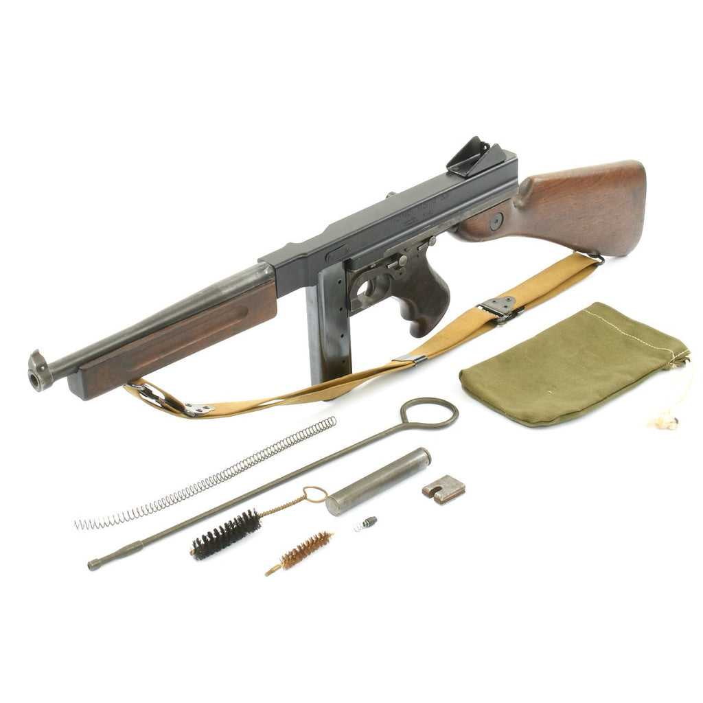 Original U.S. WWII Thompson M1A1 Display Submachine Gun with Original Sling and Accessories Original Items