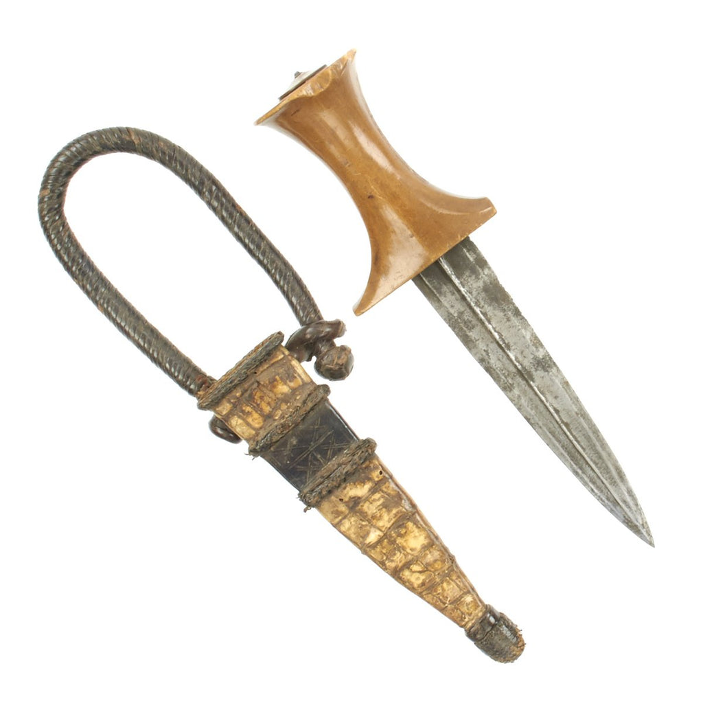 Original Sudanese Mahdi Dervish Arm Dagger with Crocodile Leather Scabbard and Arm Loop - Circa 1885 Original Items