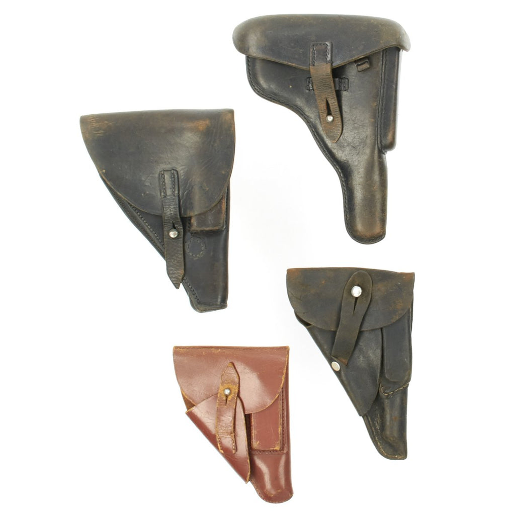 Original German WWII Set of 4 Officers Leather Holsters - P08 Luger, Browning HP, and two 7.65mm Original Items