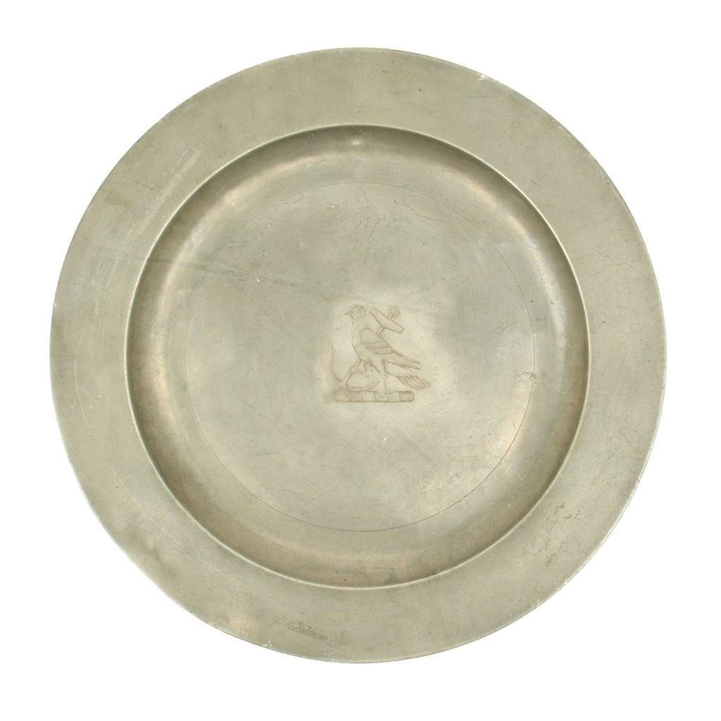 Original British Pewter Platter Bearing Crest of Admiral Samuel Hood - Revolutionary War Royal Navy Commander - Dated 1802 Original Items