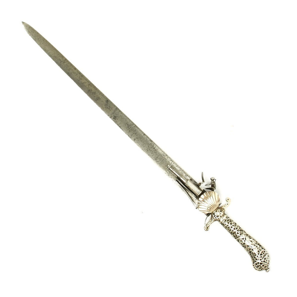 Original British 1700 Silver Hilt Hunting Sword Pistol by Vandebaize of London - Hirschfänger Original Items