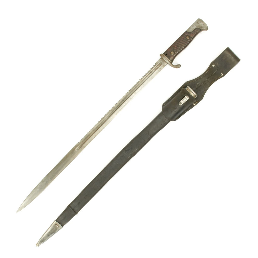 Original German WWI M1898 Seitengewehr Long Sawback Bayonet with Scabbard and Frog Original Items