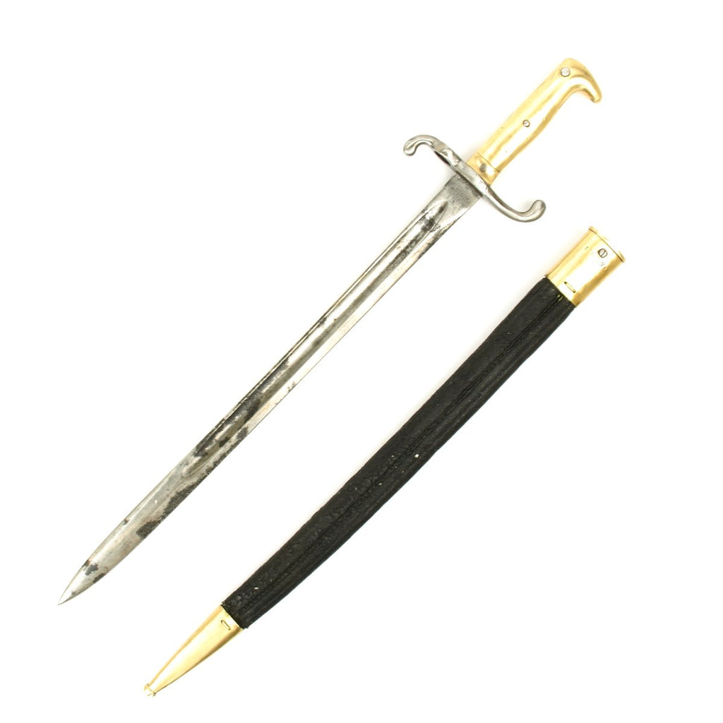 Original German M1871 Brass Hilt Mauser Rifle Bayonet with Scabbard - Regiment Marked Original Items