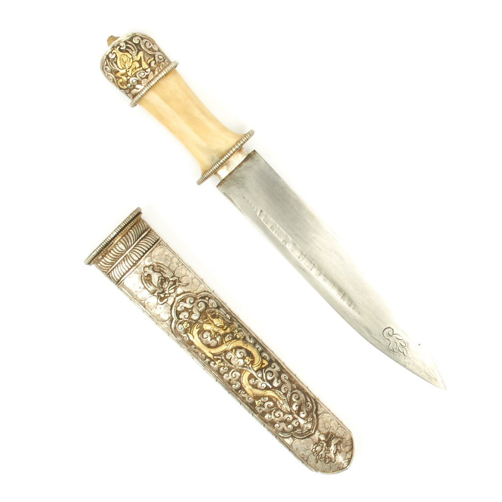 Original Victorian Era Tibetan Silver and Bone Hilted Dagger with Orna ...