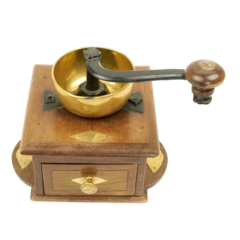Original Massive 19th Century Coffee Grinder marked "The Jersey Lilly Saloon" Original Items