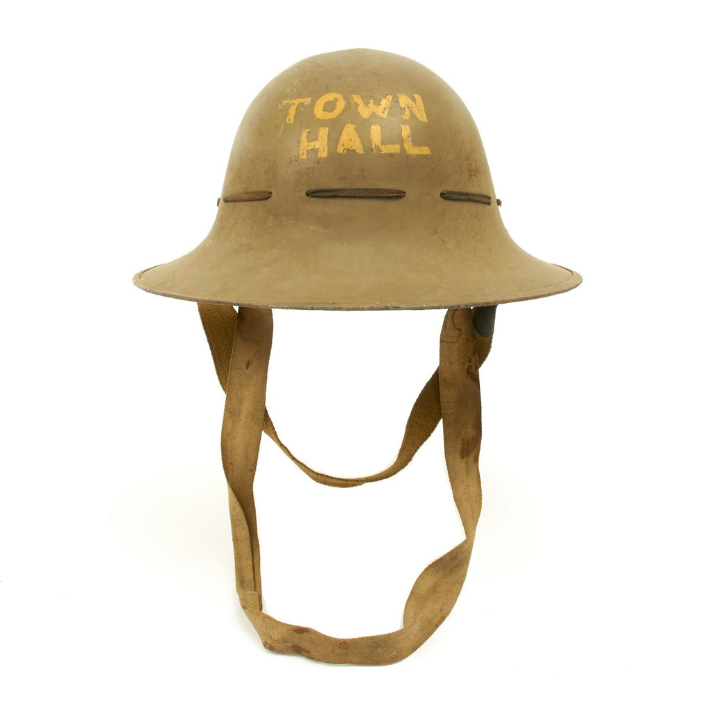Original British WWII Civil Defense Helmet for Air Raid Use - Marked TOWN HALL Original Items