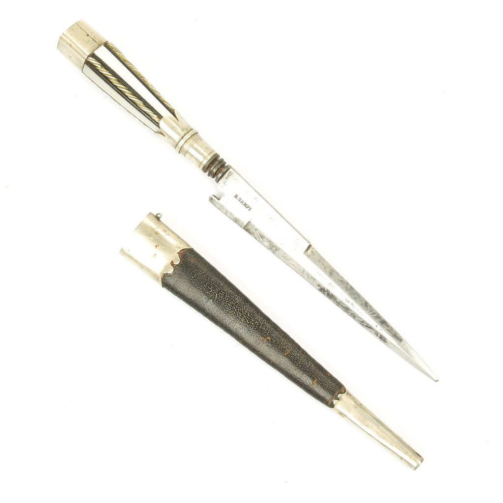 Original Early 19th Century Italian Vendetta Stiletto Dagger with Scabbard - Decorated and Signed Original Items
