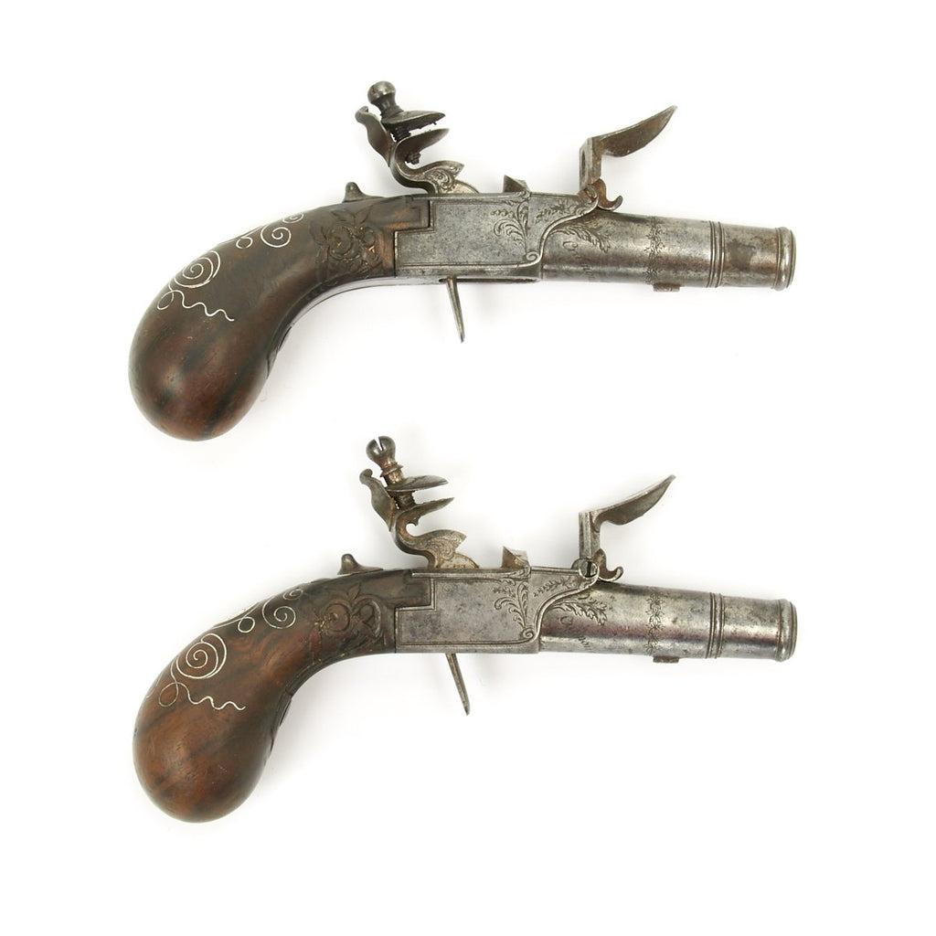 Original Pre-revolution Pair of French Flintlock "Muff" Pistols by Leonard Cramon of Bordeaux Original Items