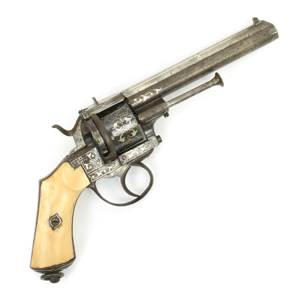 Original French High-Quality Silver and Gold Inlaid BREVETE Pin Fire Revolver by Lefaucheux of Paris - circa 1860 Original Items