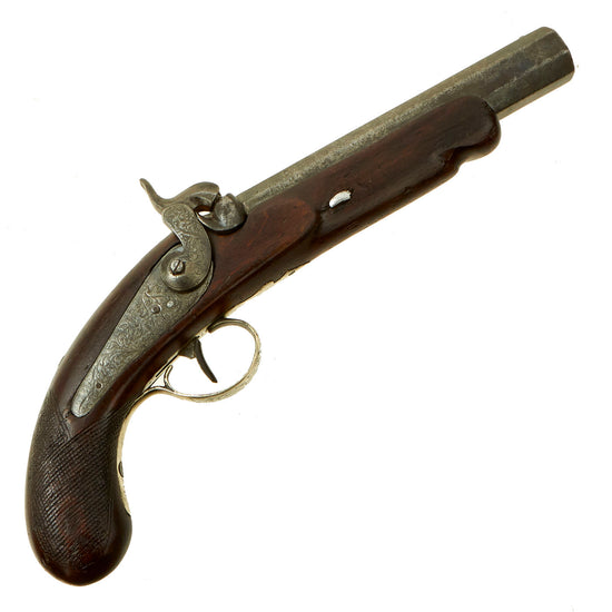 Original French Silver Mounted English Style Percussion Pistol with Huge .75” Man-Stopping Rifled Barrel - circa 1840 Original Items