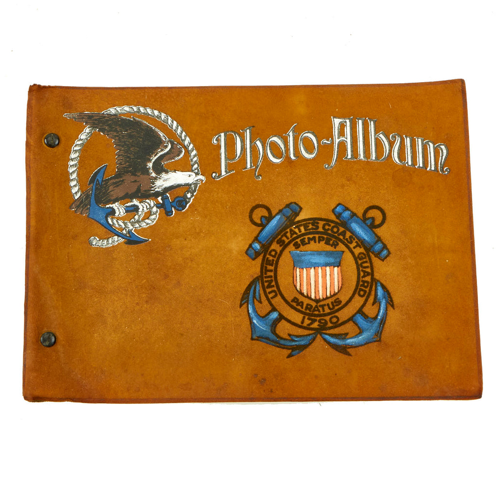Original U.S. WWII US Coast Guard Leather Bound Personal Photo Album - 75 Pictures Original Items