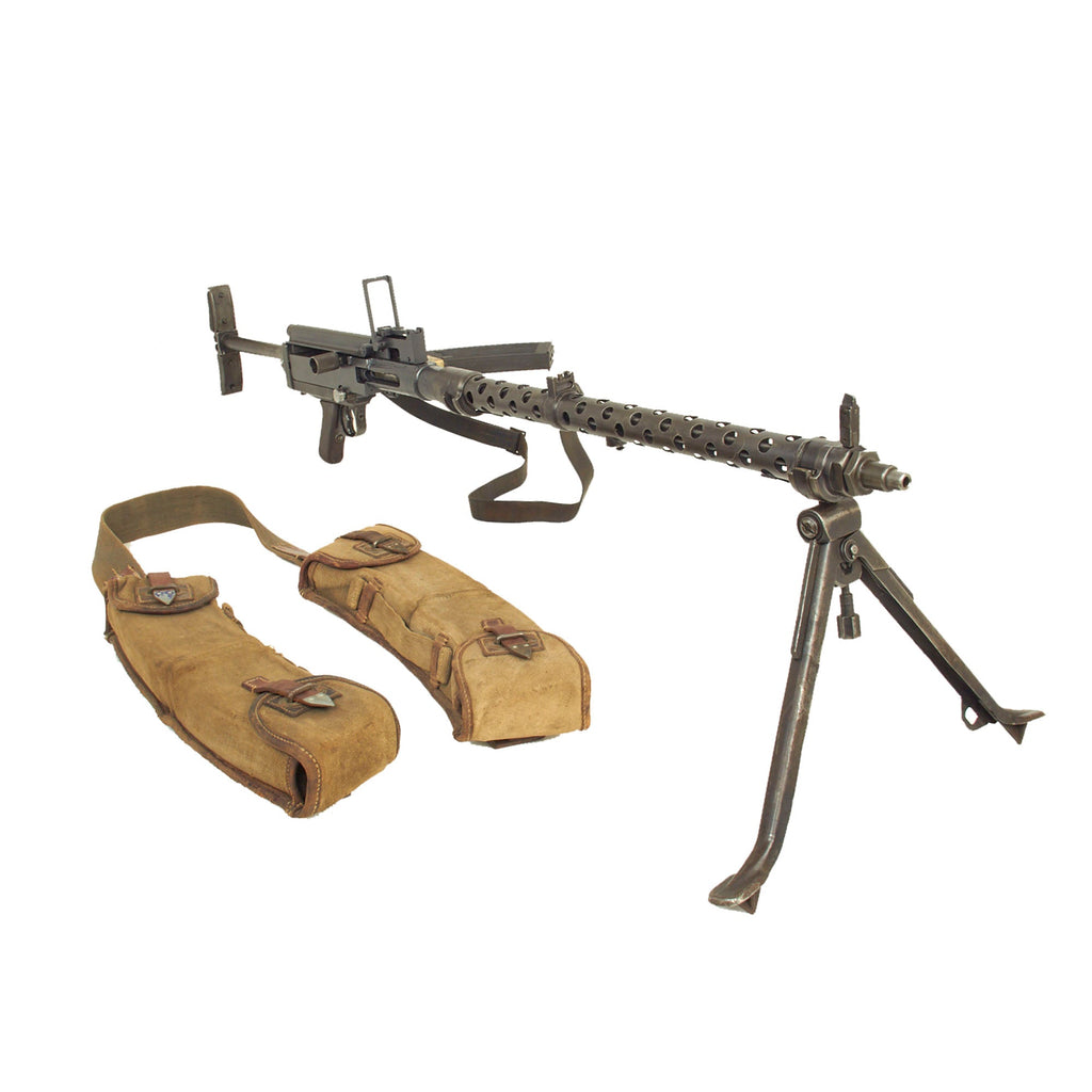 Original German WWII MG 13 Display Light Machine Gun with Rare Brass Magazine Well, Magazine Pouch Set & Sling - Maschinengewehr 13 Original Items