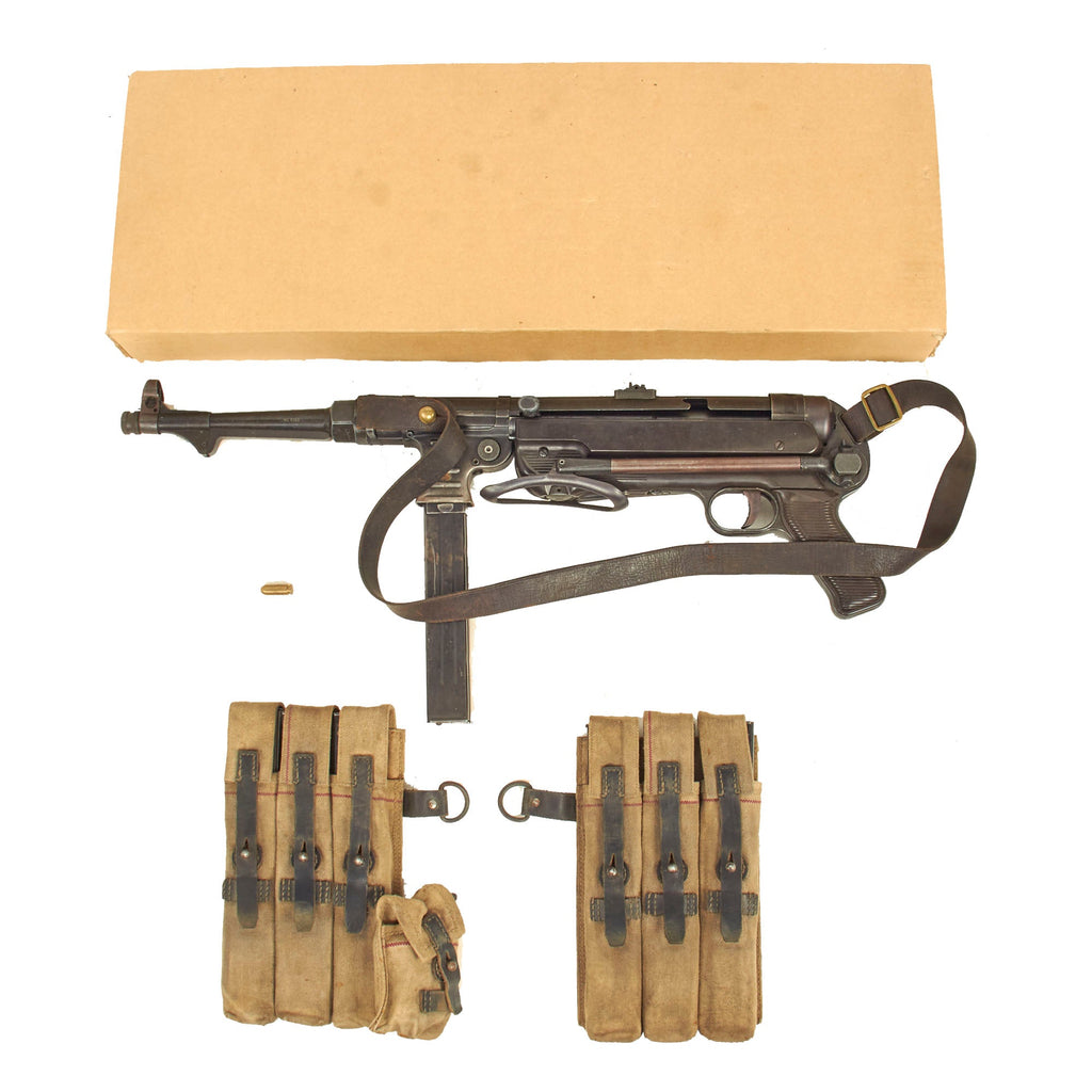 German WWII Replica MP 40 Cap Plug-Firing Submachine Gun by MGC Japan with Sling, Box, Magazine Pouches and Magazines Original Items