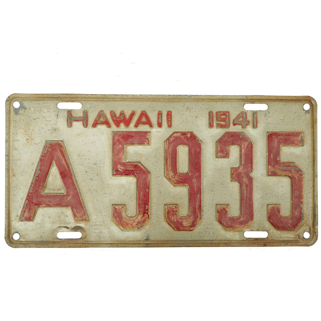 Original U.S. WWII Hawaii 1941 Automobile License Plate - Original Paint Original Items