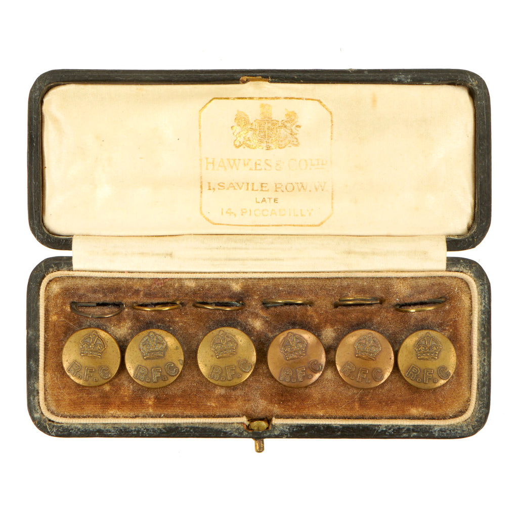 Original British WWI Royal Flying Corps Officer’s Uniform Button Set With Case - Private Purchase - Hawkes & Co Original Items