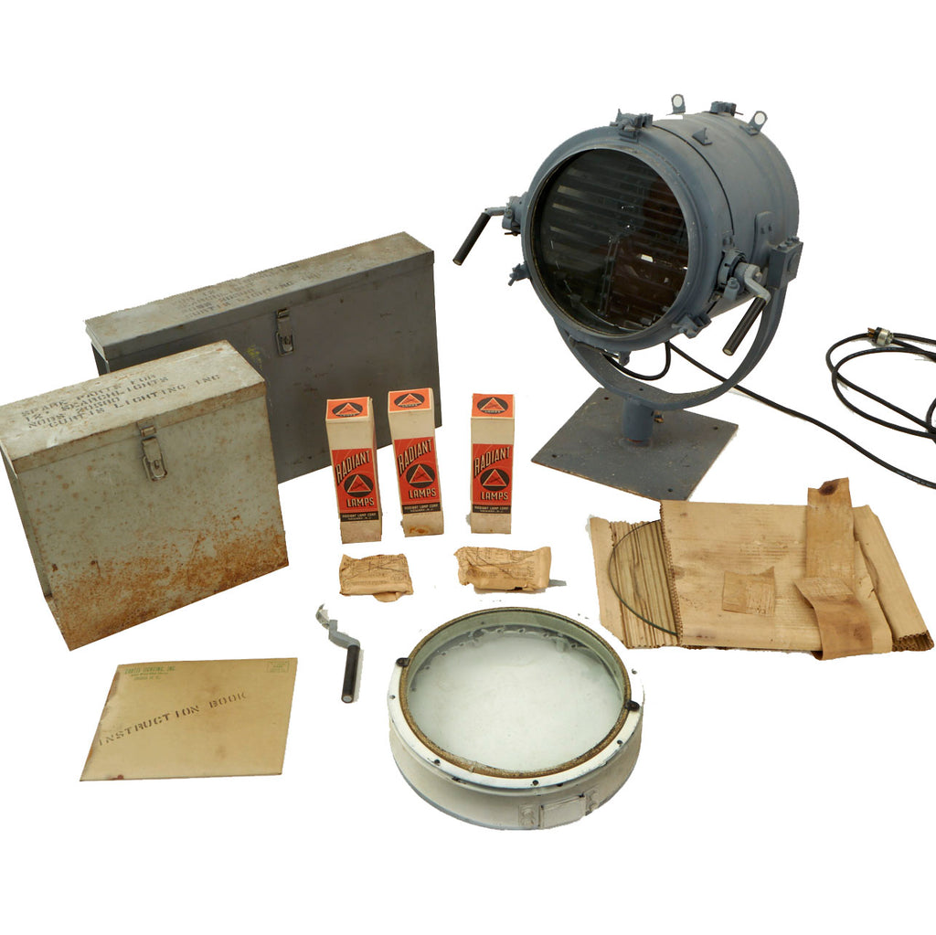 Original U.S. WWII Navy 12 Inch Signaling Searchlight by Curtis Lighting with Accessories and Spare Parts Original Items
