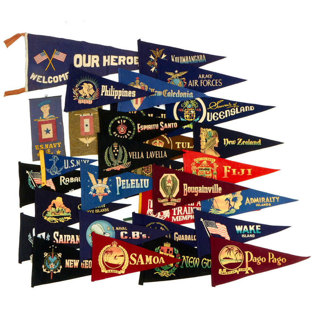 Original U.S. WWII Large Service and Battle Pennant Grouping - 30 Items Original Items