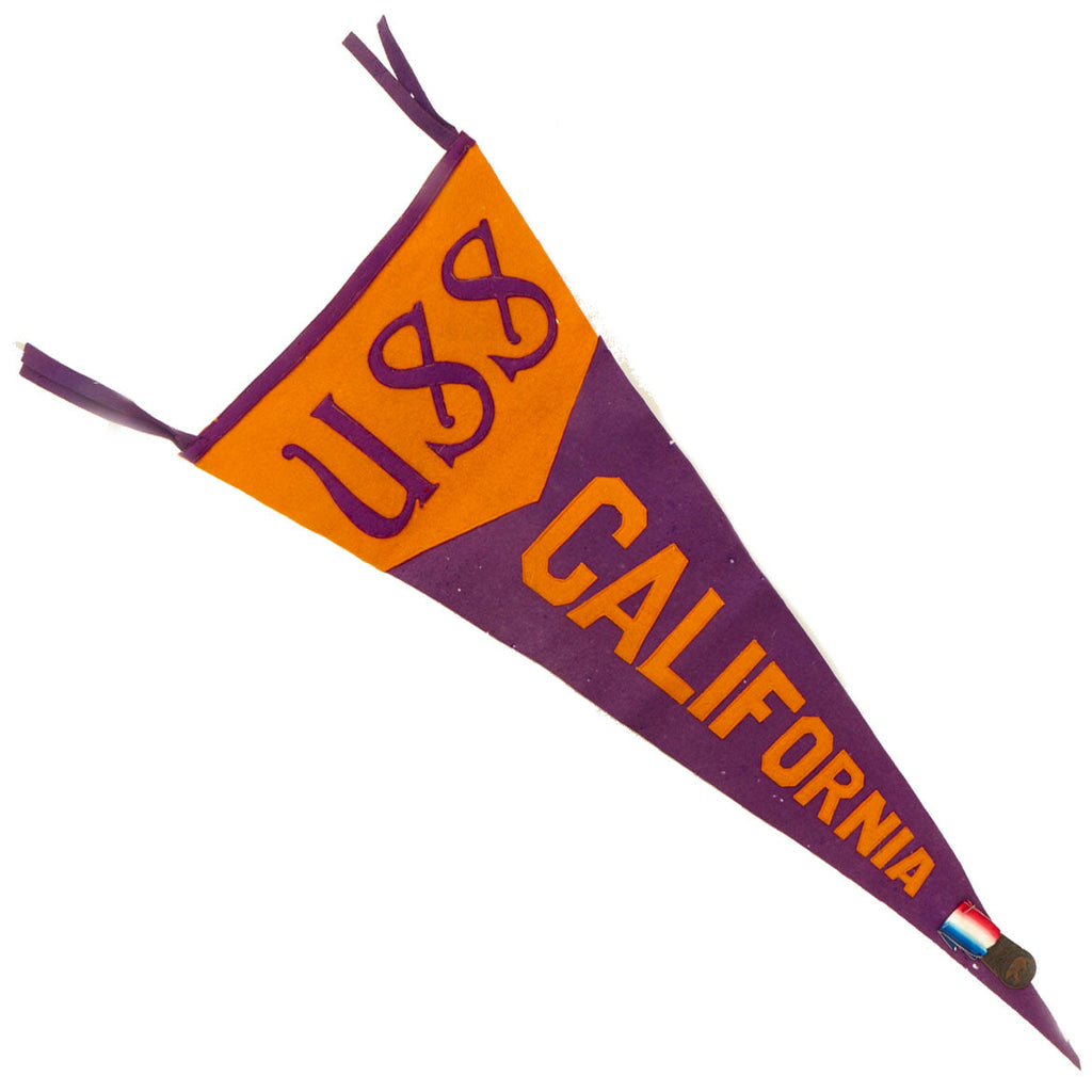 Original U.S. Pre-WWII USS California Wool Ships Pennant With 1919 Launch Medal - On Battleship Row and Sunk at Pearl Harbor Original Items