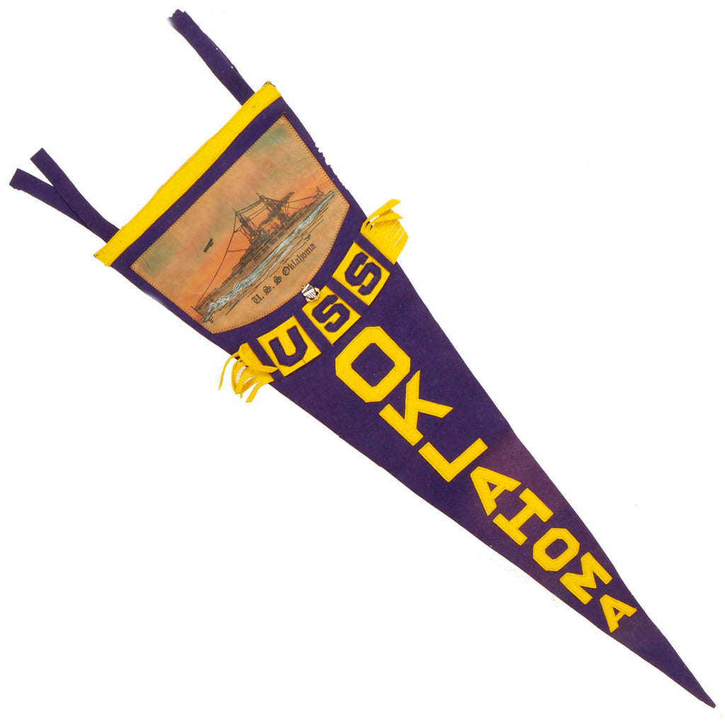Original U.S. Pre-WWII USS Oklahoma Wool Ships Pennant With Pin- On Battleship Row and Sunk at Pearl Harbor Original Items