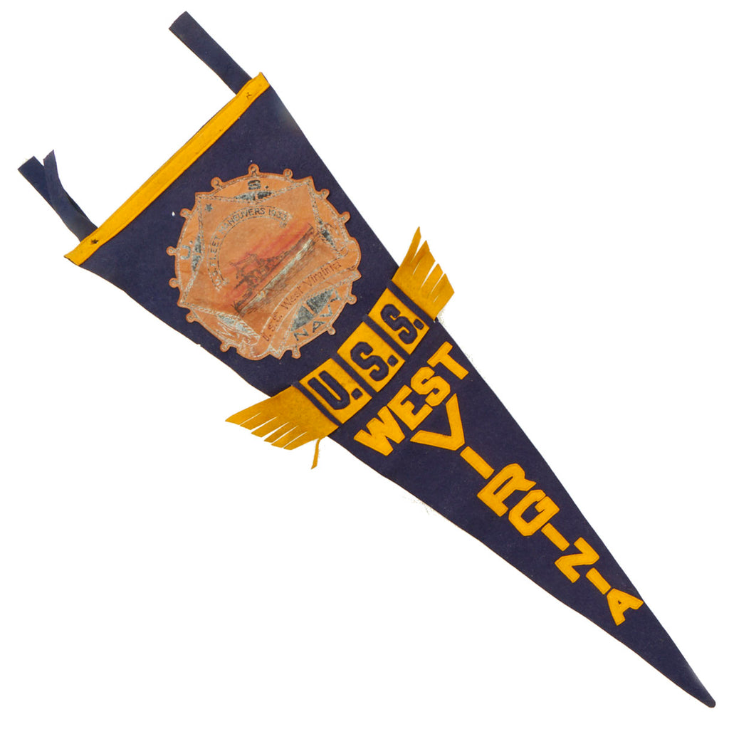 Original U.S. Pre-WWII USS West Virginia Wool Ships Pennant For The 1933 Fleet Problem XIV- On Battleship Row and Sunk at Pearl Harbor Original Items