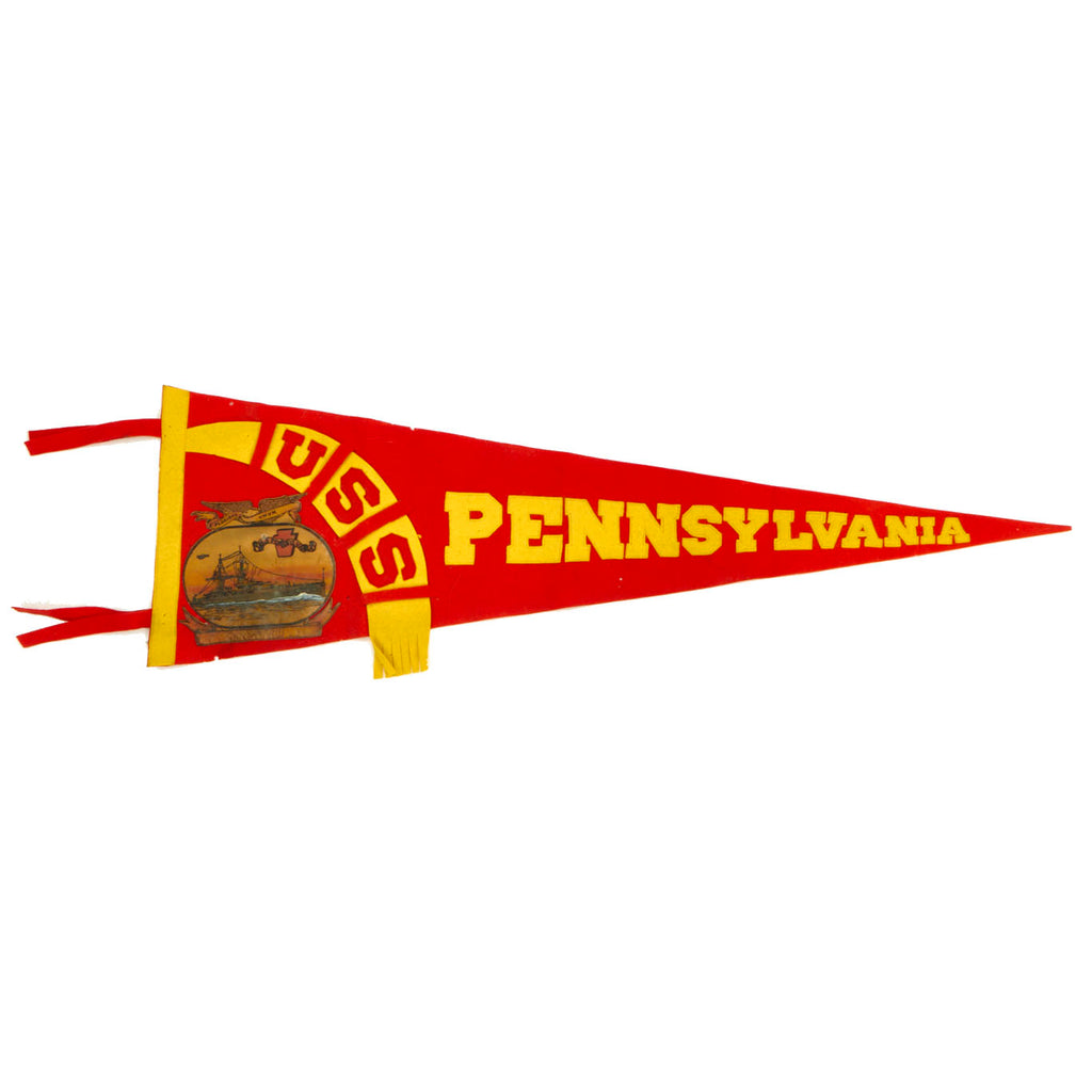 Original U.S. Pre-WWII USS Pennsylvania Wool Ships Pennant - Damaged During Pearl Harbor While Drydocked Original Items