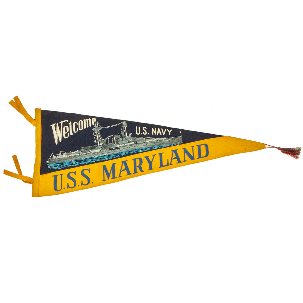 Original U.S. Pre-WWII USS Maryland Wool Ships Pennant - On Battleship Row and Bombed at Pearl Harbor Original Items