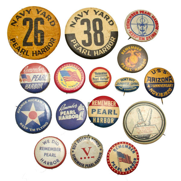 Original U.S. WWII “Remember Pearl Harbor” Patriotic Pin Lot - 16 Pins ...