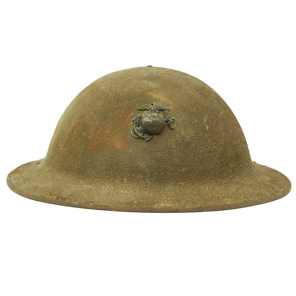 Original WWI U.S. Marine Corps M1917 Doughboy Helmet Shell with EGA Badge, Liner & Chinstrap Original Items