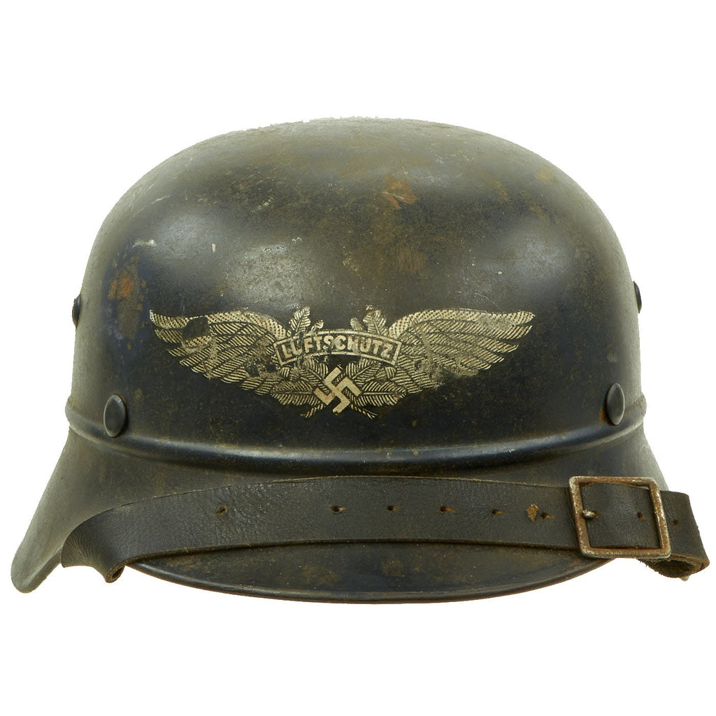 Original German WWII Luftschutz Civil Air Defense Extra Large Size Beaded M35 Helmet - marked Q68 Original Items