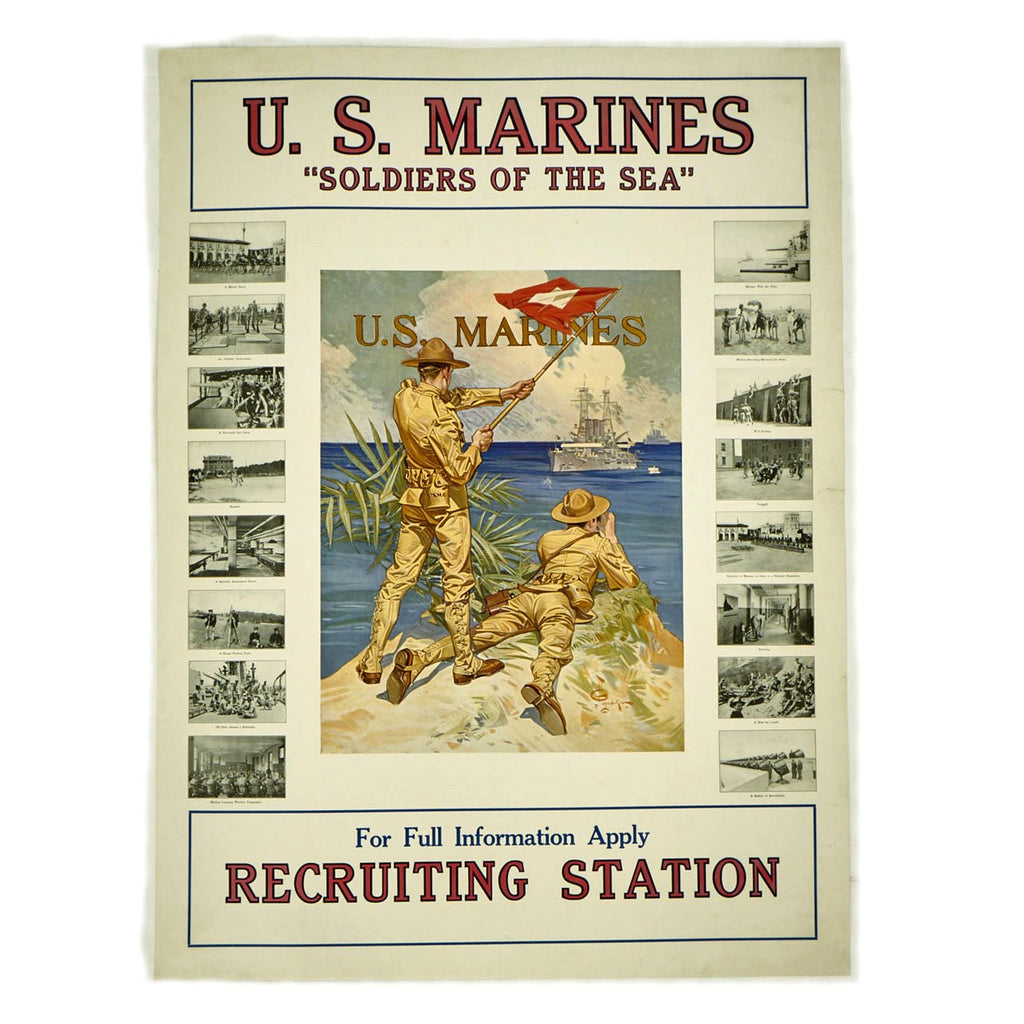 Original U.S. WWI 1917 Recruitment Poster - U.S. Marines - Soldiers of the Sea by Leyendecker - Excellent Condition Original Items