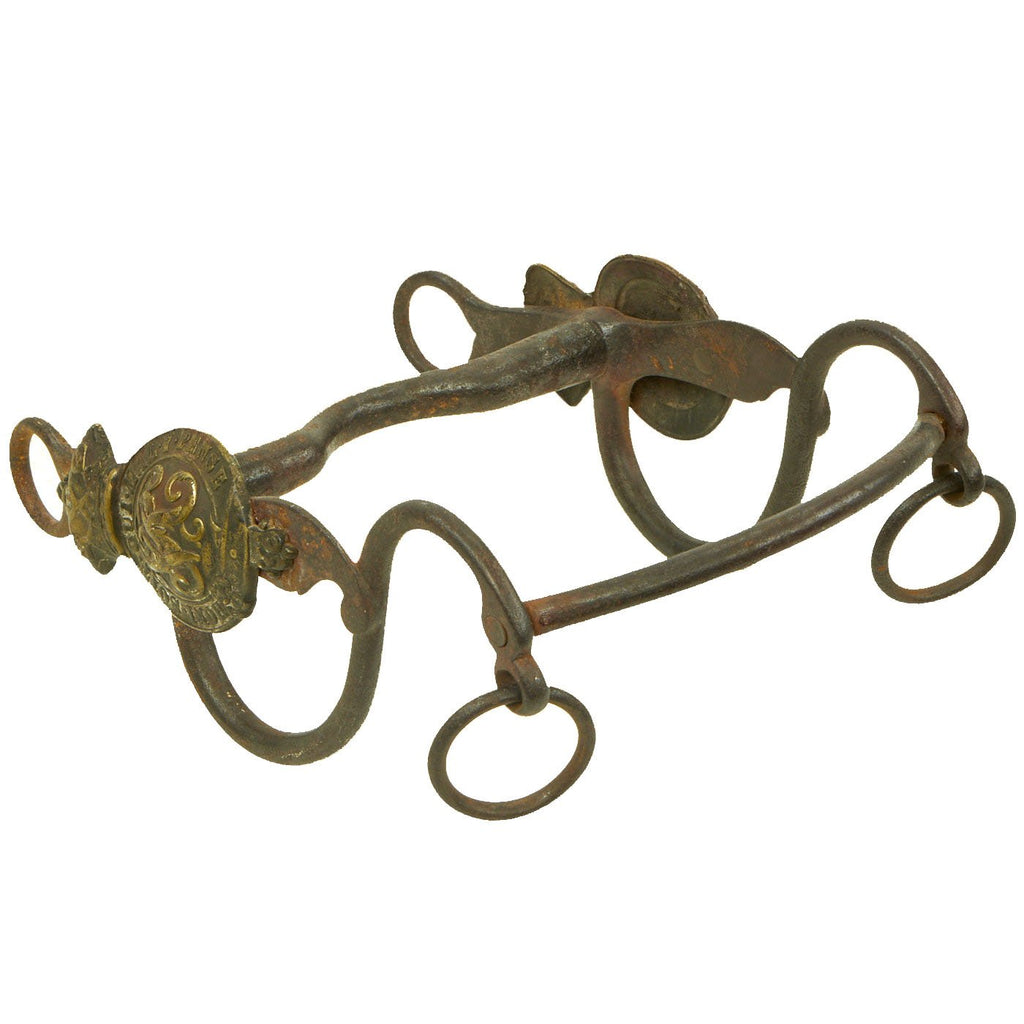 Original British Victorian Household Cavalry Horse Bit with Queen’s Crown Brass Rosettes on the Sides Original Items