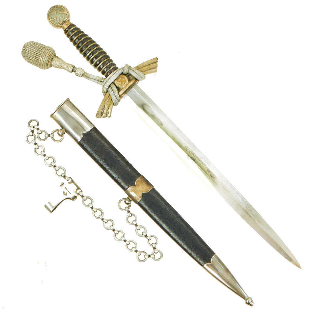 Original German WWII Early 1st Model Luftwaffe Dagger by Robert Klaas with Scabbard, Belt Hanger Chain & Portepee Original Items