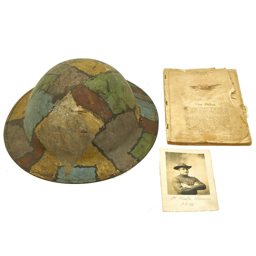 Original U.S. WWI M1917 Panel Camouflage Doughboy Helmet Named Grouping with Photo and Documentation Original Items