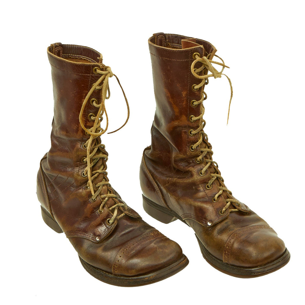 Original U.S. WWII Airborne Paratrooper Brown Leather Jump Boots - Service Used Original Items