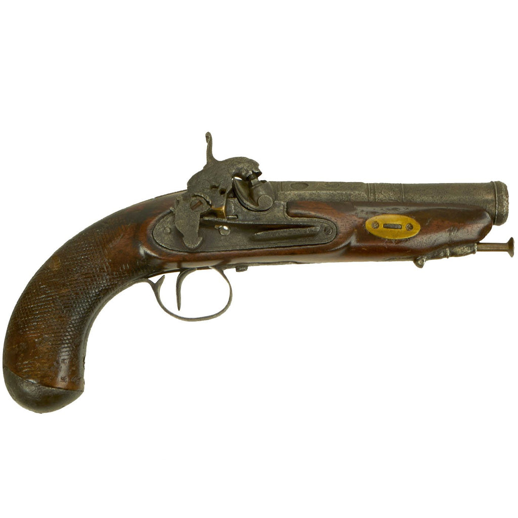 Original Spanish Miquelet Percussion Overcoat Pistol with Silver Inlaid Barrel & Spanish Touchmarks - c. 1830 Original Items