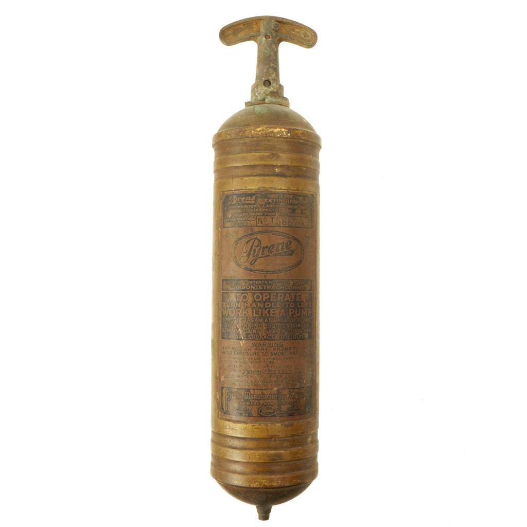 Original U.S. WWII Army Willys and Ford Jeep Brass Fire Extinguisher by Pyrene of Newark, NJ Original Items