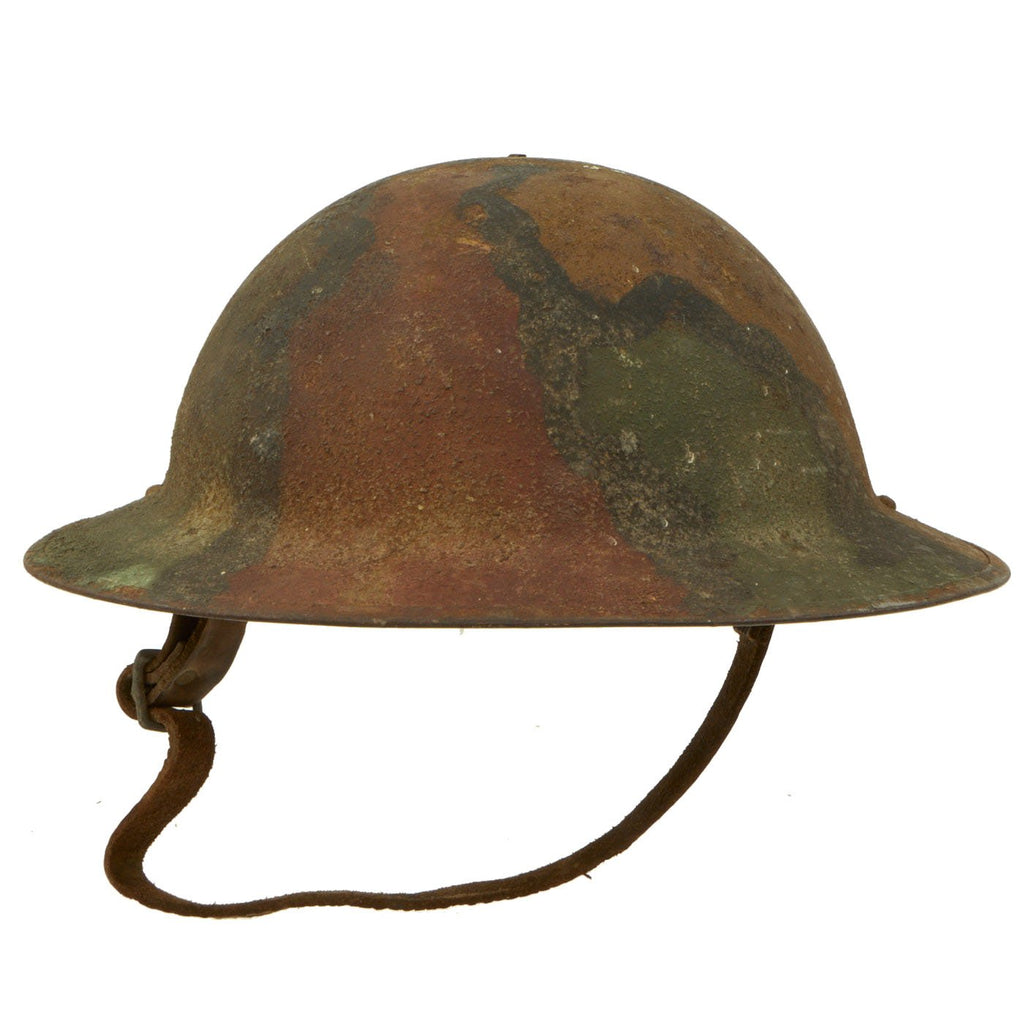 Original U.S. WWI M1917 Doughboy Helmet with Panel Camouflage Paint, Liner & Chinstrap Original Items