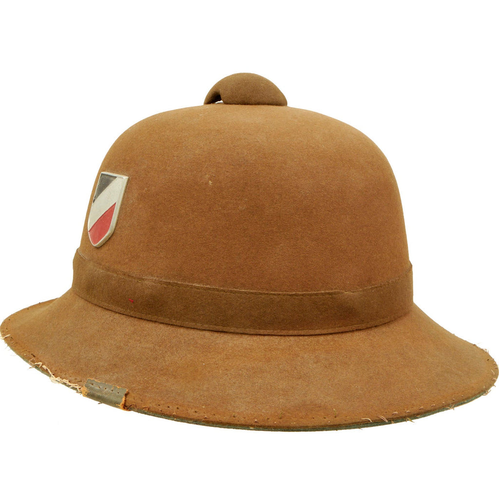 Original German WWII Service Worn 2nd Model 1942 dated Afrikakorps DAK Sun Helmet by JHS with Badges Original Items