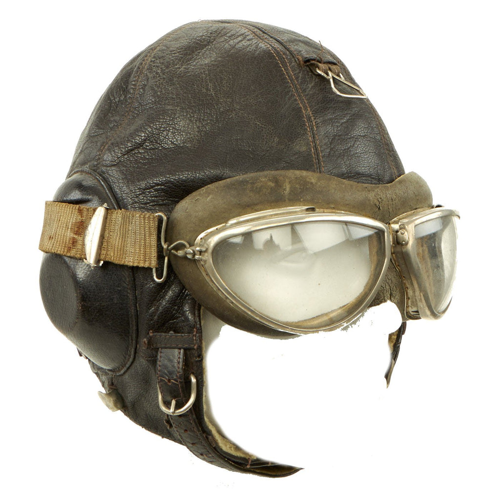 Original German WWII Luftwaffe LKpW101 Winter Flying Helmet with Headphones Goggles Original Items